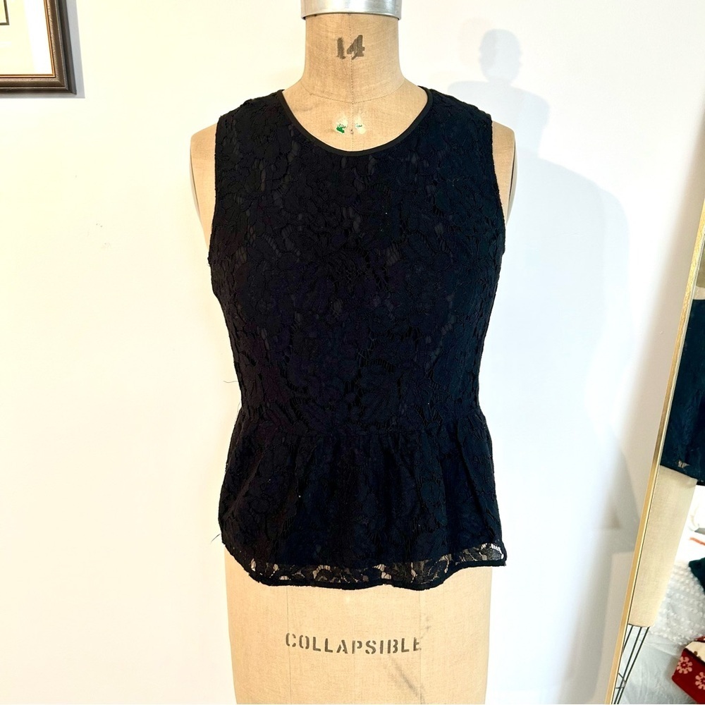J Crew Women’s Black Lace Peplum Sleeveless Blouse Sz 6